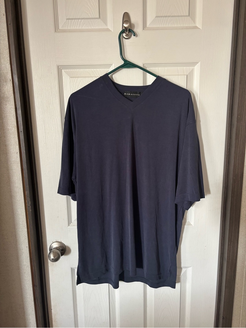 Men's V-Neck Short Sleeve Tee in Dark Navy by Baracuta